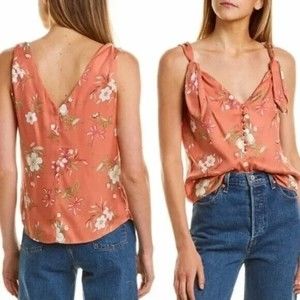 Rebecca Taylor Lita Floral Tank Top Size S Coral Sunset Pink Silk Blend NWT